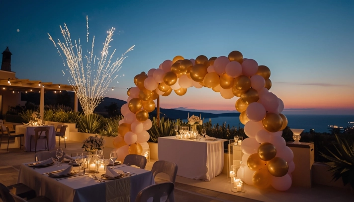 birthday balloons and fireworks